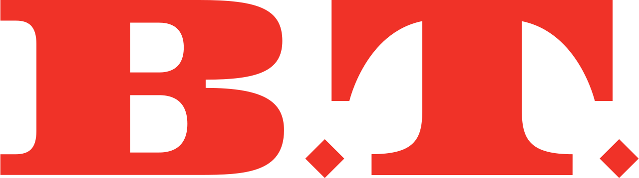 Logo for B.T. i rød farve.